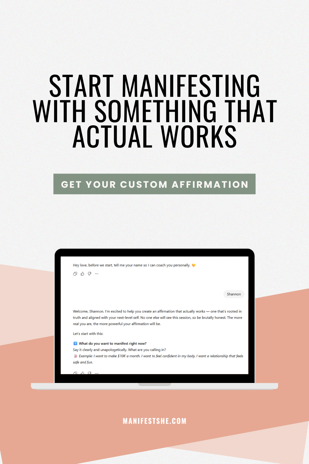 To have affirmations that works specifically for you, try the custom affirmation generator.