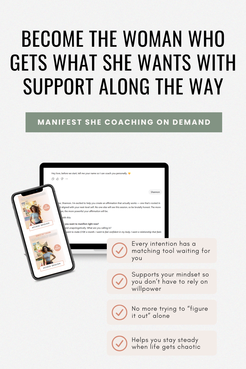 Manifest SHE Coaching On Demand is your one-stop shop for manifesting your desires